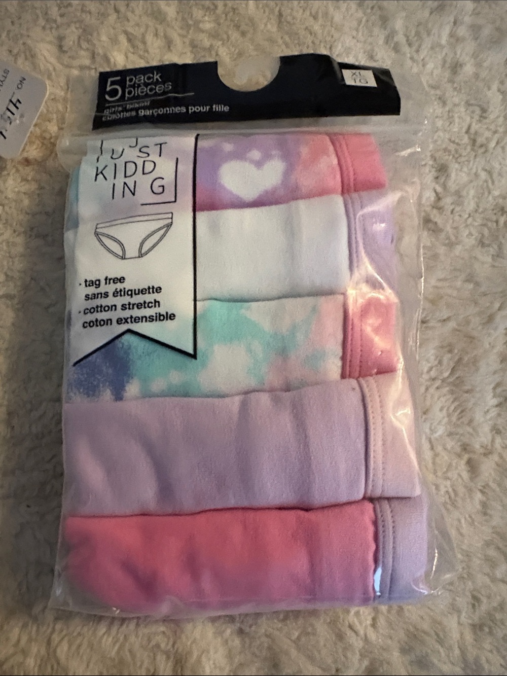 Just Kidding Girls' 5-Pack Pink & Pastel Cotton Stretch Briefs